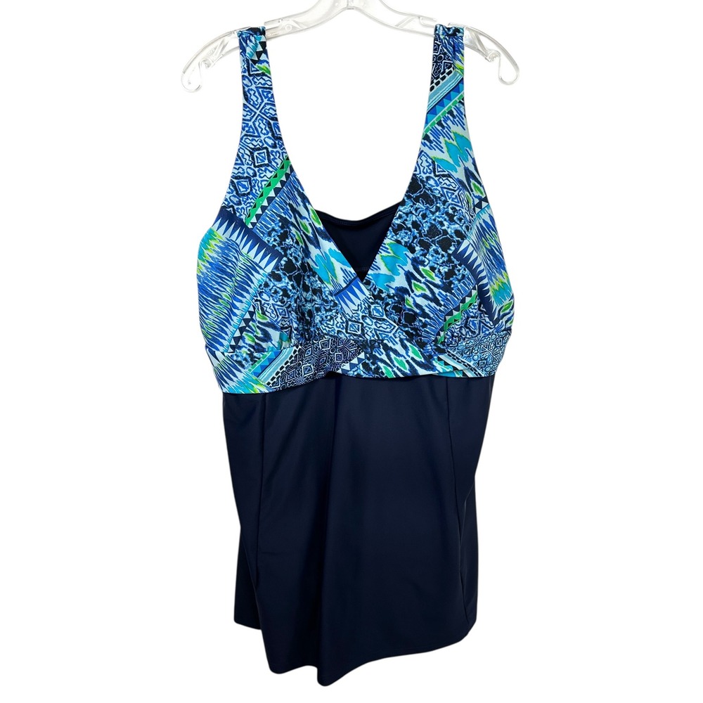 Malibu Dream Girl Plus Size 24W Swim Dress Navy Blue One Piece Modest Suit 1021‎